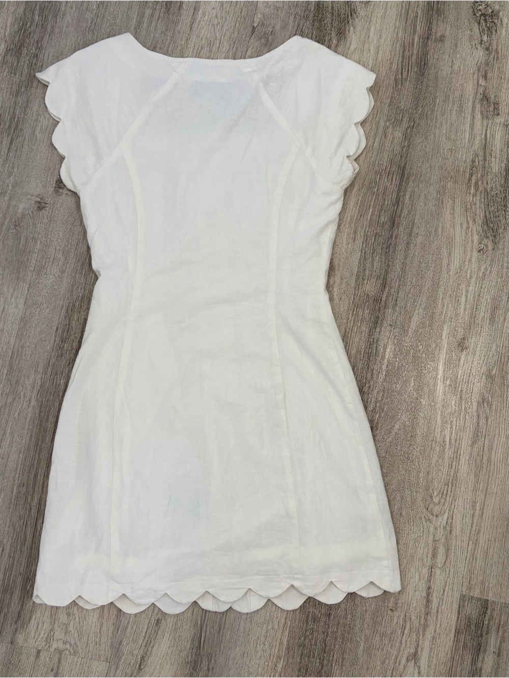 Aqua scalloped button front mini dress white womens XS linen Blend Bridal - Picture 7 of 7